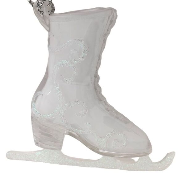 GLASS FIGURE SKATE ORNAMENT WITH SILVER GLITTER - Picture 4 of 13